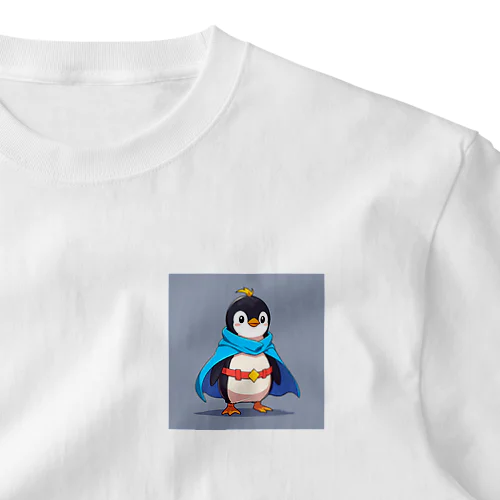 スーパーヒーローのマントを着たかわいいペンギン ワンポイントTシャツ