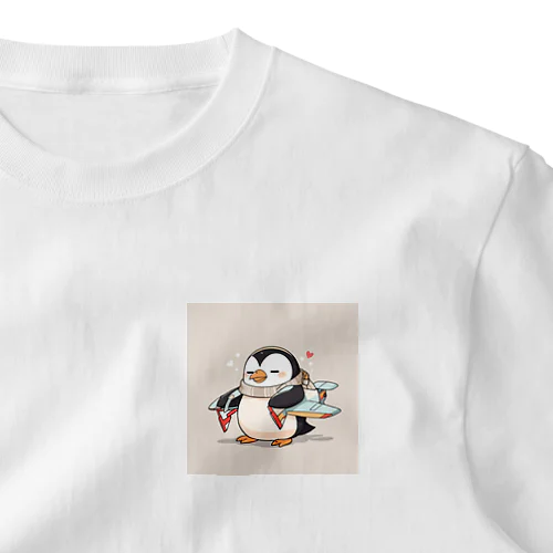 おもちゃの飛行機に乗ったかわいいペンギン(1) ワンポイントTシャツ