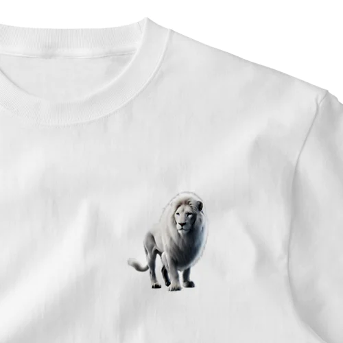 凛々しいホワイトライオン ワンポイントTシャツ