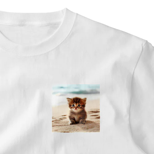 ビーチにネコちゃん ワンポイントTシャツ