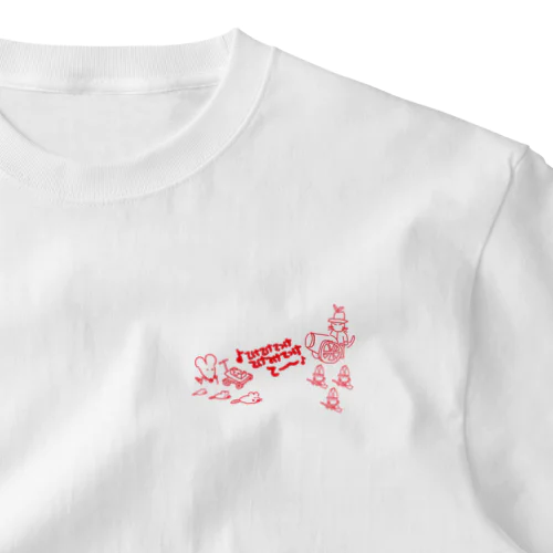 ねずみVS兵隊猫(赤) One Point T-Shirt