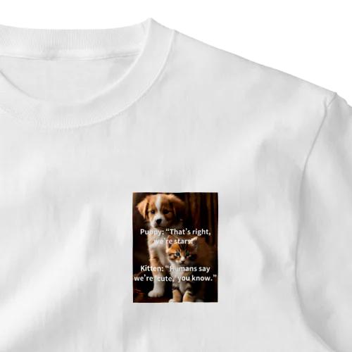②子犬と子猫のカワイイ会話Tシャツ【Vol.1】『会話する仲良しペア💖』Tシャツ ワンポイントTシャツ
