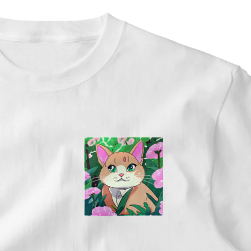 アニメ調・花畑の猫 One Point T-Shirt