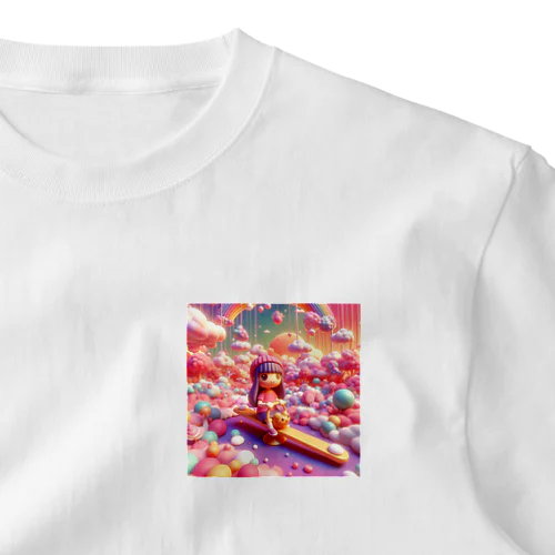 夕暮れ時のシーソー少女（３Dアニメ風） ワンポイントTシャツ