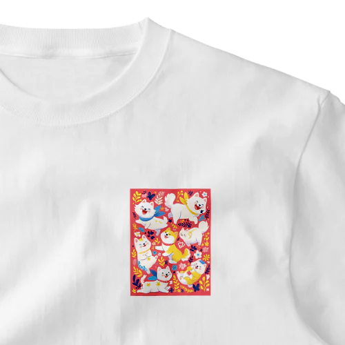 ワンちゃんネコちゃんが遊んでいる　なでしこ1478 One Point T-Shirt