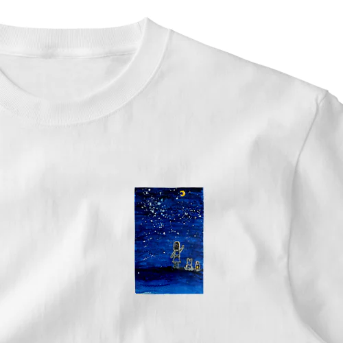 星空と女の人 ワンポイントTシャツ