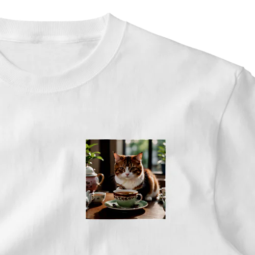 お茶の時間ティータイム三毛猫 ワンポイントTシャツ