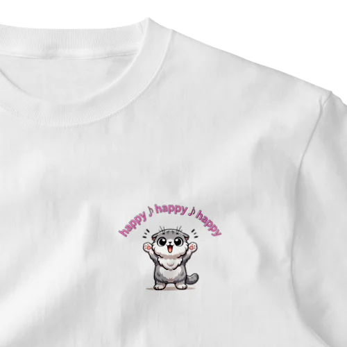 ハッピーな猫 ワンポイントTシャツ