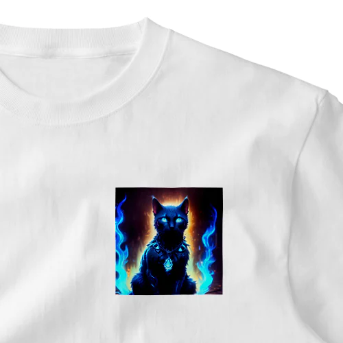 青い炎の黒猫 ワンポイントTシャツ