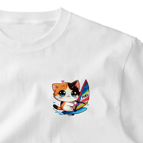 三毛猫プクちゃん　ウィンドサーフィン ワンポイントTシャツ