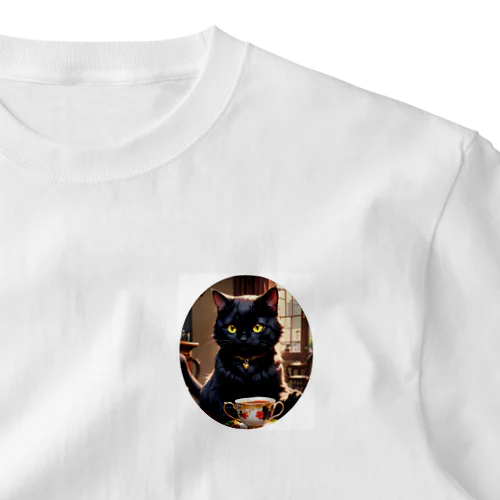 ティータイム黒猫2 ワンポイントTシャツ