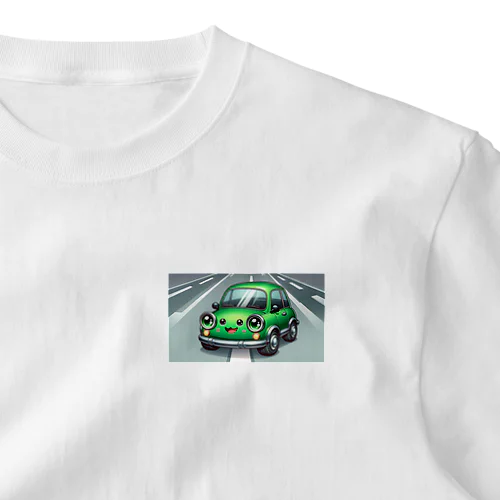 かわいい緑の車 ワンポイントTシャツ