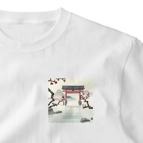 桜と鳥居　ー Cherry Blossoms and Torii ー ワンポイントTシャツ