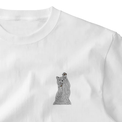 グレー猫 ワンポイントTシャツ