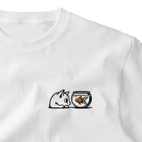 猫と金魚 One Point T-Shirt