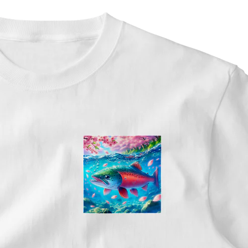 桜と泳ぐ：春の川の彩り ワンポイントTシャツ