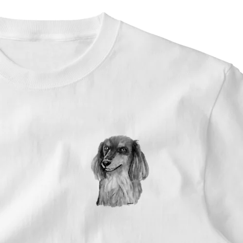 ダックス　アート犬モノクロ　ブラックタン ワンポイントTシャツ