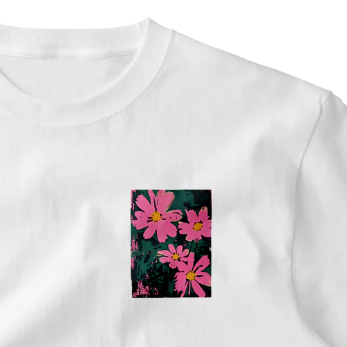 PINK FLOWERS with Dark Background ワンポイントTシャツ