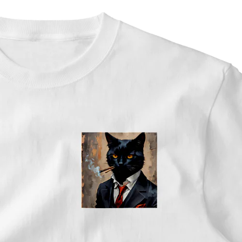 ダンディーな黒猫 ワンポイントTシャツ