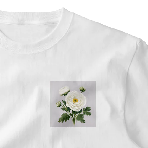 白いラナンキュラス ワンポイントTシャツ