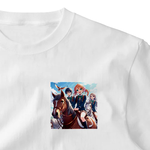 馬で通学する仲間たち ワンポイントTシャツ