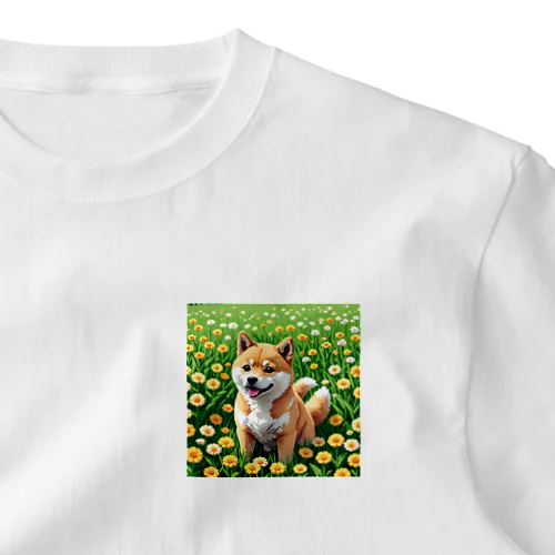 お花畑と柴犬 One Point T-Shirt