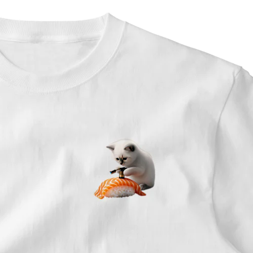【炙りサーモン】寿司職人猫🐱 ワンポイントTシャツ
