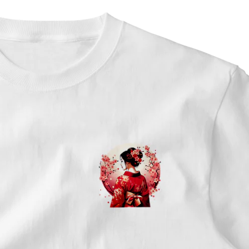 桜を散らした着物美人イラスト One Point T-Shirt