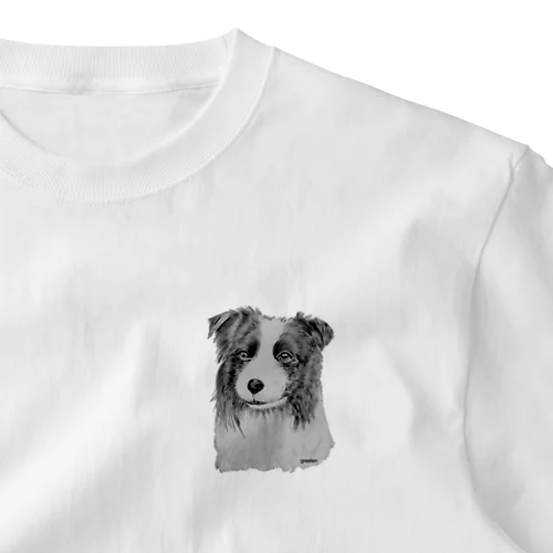 ボーダーコリー　アート犬モノクロ ワンポイントTシャツ