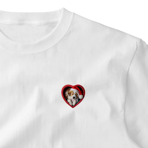 クリスマスの癒しの子犬 ワンポイントTシャツ