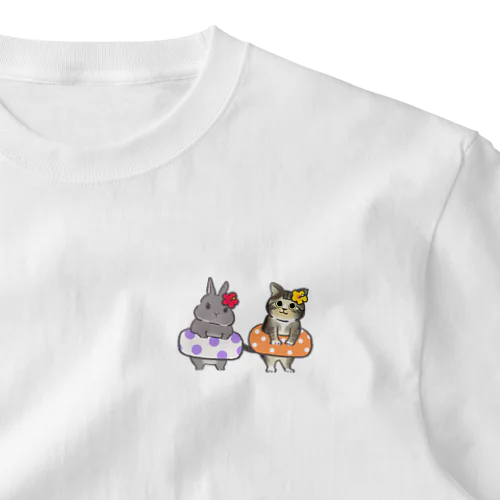 うきわうさぎさんとねこさん ワンポイントTシャツ