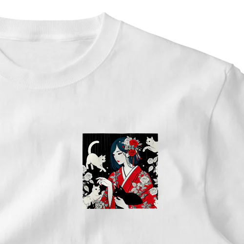 ネコ三昧（黒い空間・浮世絵風） One Point T-Shirt