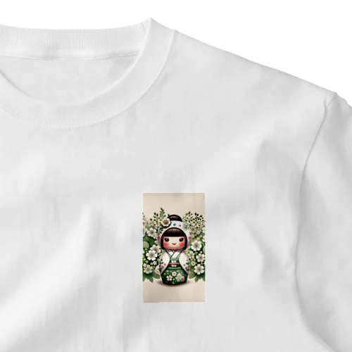 kokeshi dolls白い花 One Point T-Shirt