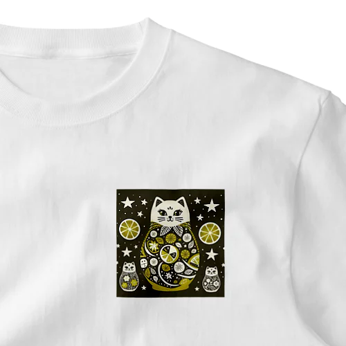 猫のマトリョーシカ（レモン） ワンポイントTシャツ