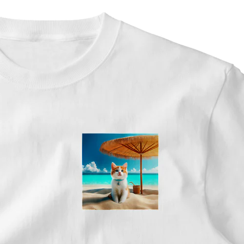 南国の海で一時のバカンスを楽しむ ワンポイントTシャツ