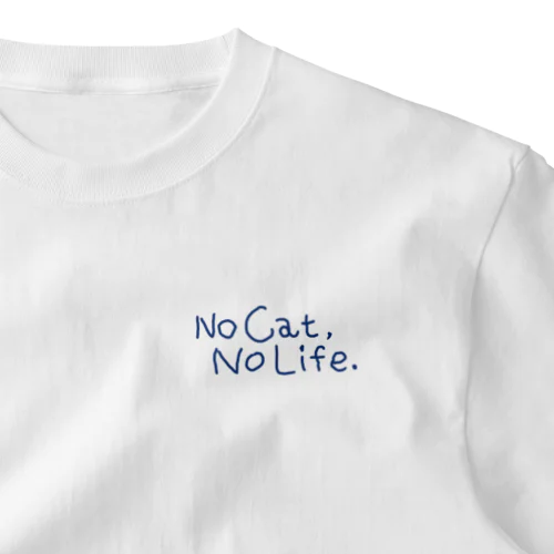 No Cat, No Life. ブルーロゴ ワンポイントTシャツ