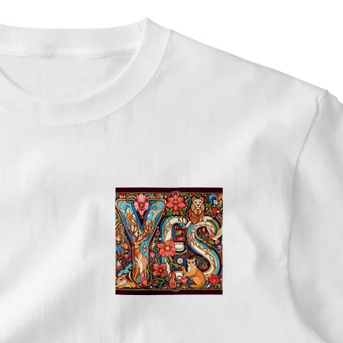 動物たちで描かれた文字　”YES” ワンポイントTシャツ