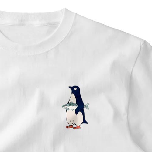 魚抱えペンギン One Point T-Shirt