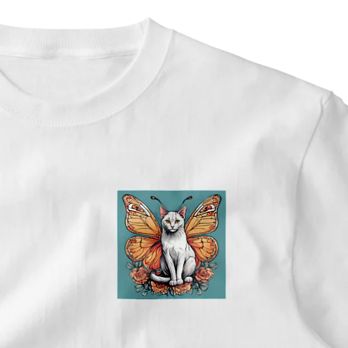 蝶のコスプレネコちゃん ワンポイントTシャツ