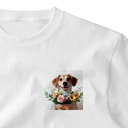 ワンちゃんと花束 ワンポイントTシャツ