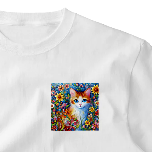 子猫とお花畑🐈🌸🌼 ワンポイントTシャツ