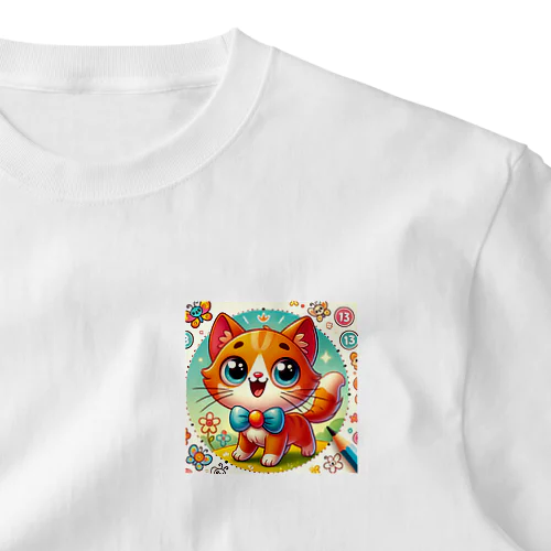 ふんわりキュート！このお茶目な猫のキャラクタ ワンポイントTシャツ