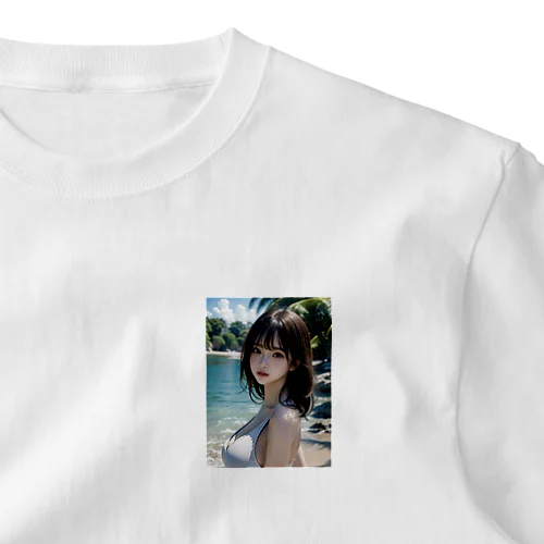 AI美少女　白い砂浜にて ワンポイントTシャツ