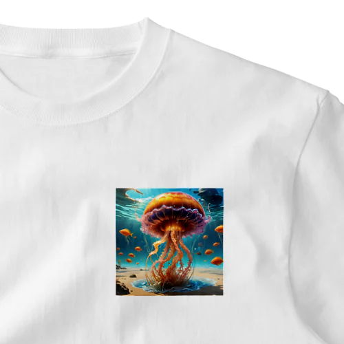 宇宙から海底に到達する海月 ワンポイントTシャツ