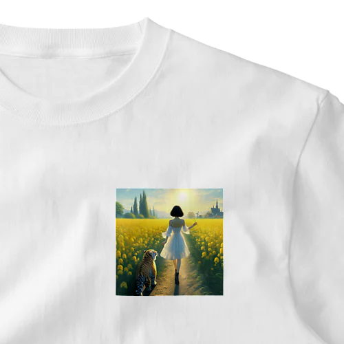 菜の花畑の少女と小虎 ワンポイントTシャツ