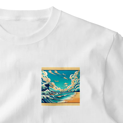 和風柄　浮世絵風　夏の風景画 ワンポイントTシャツ