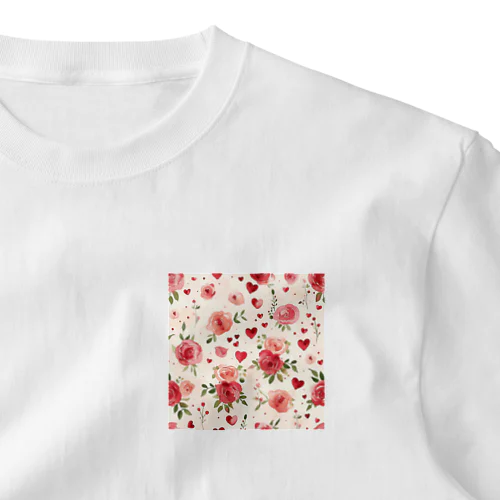 ハート　赤　ピンク　薔薇　可愛い One Point T-Shirt