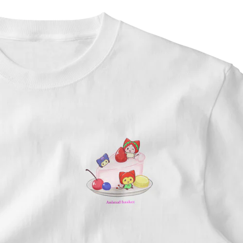 どうぶつバスケットケーキ　ピンク One Point T-Shirt