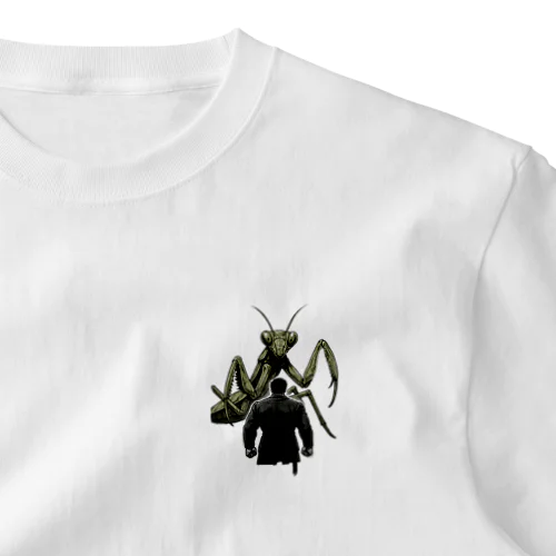 「巨大カマキリVS俺」｜宴会・ネタ系・インパクト勝負！ One Point T-Shirt