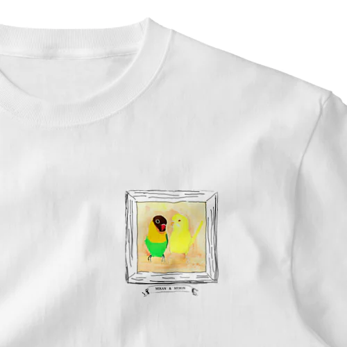 　インコ隊　手書きの額に飾ってみた『小６作品　仲良しインコの絵 One Point T-Shirt